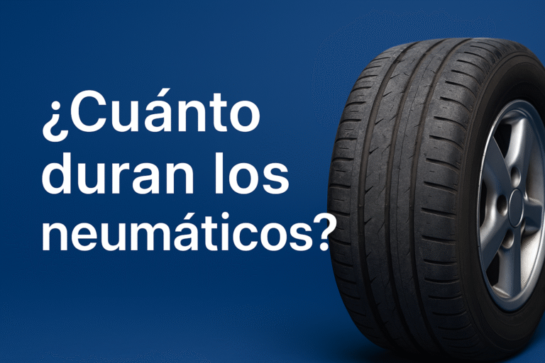 Neumático de coche con texto ¿Cuánto duran los neumáticos? Guía 2026 sobre vida útil y kilometraje